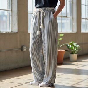 Ann Taylor Gray Striped Wide Leg Pants